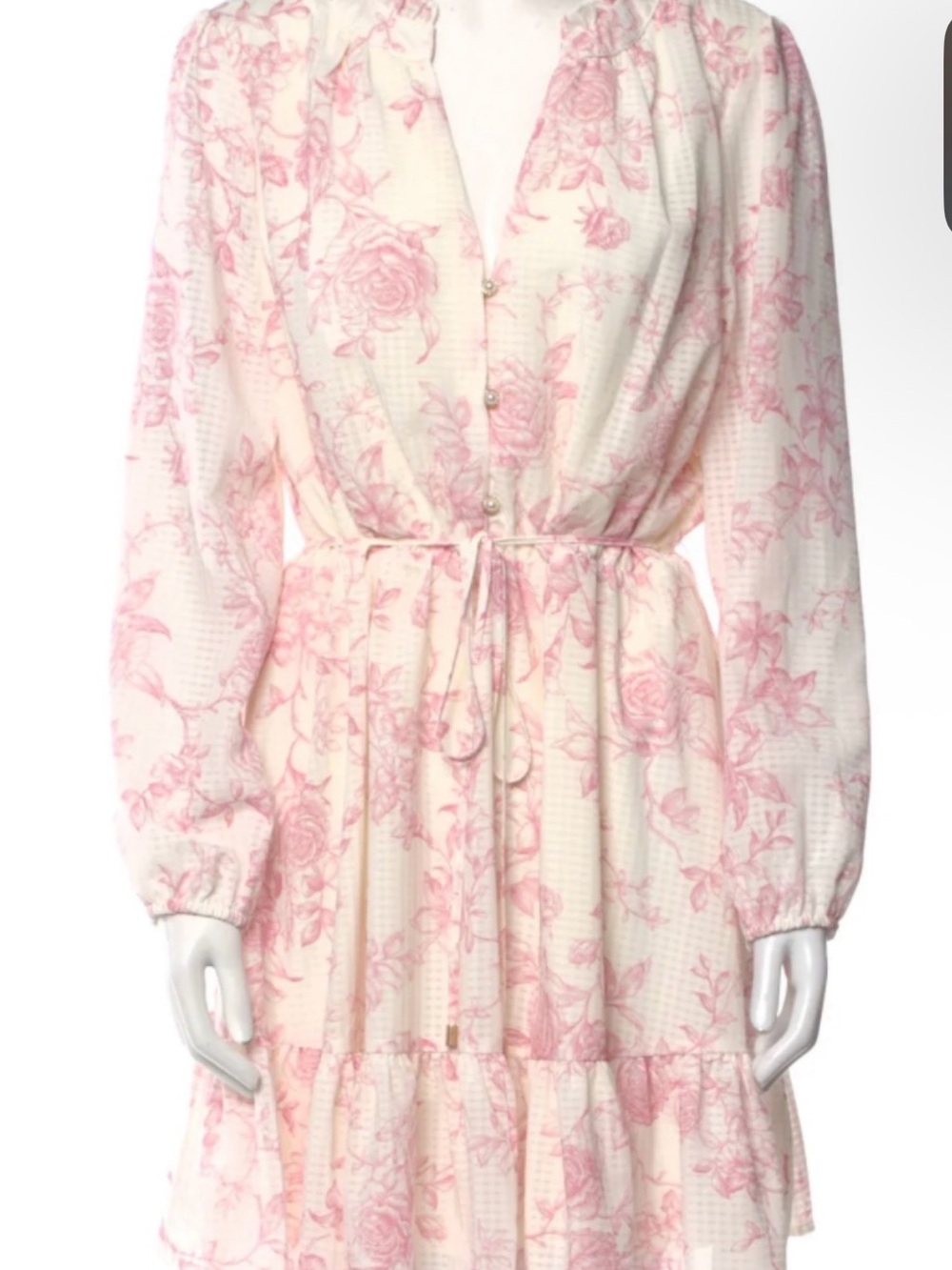 Joie Floral Print Pink and Cream Tie-Waist Midi Dress